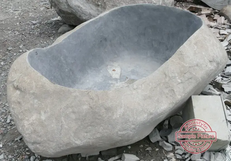 Product image of the product “Riverstone basin, natural surface, polished inside. Dia approx 171-180cm Height 71-80cm ”